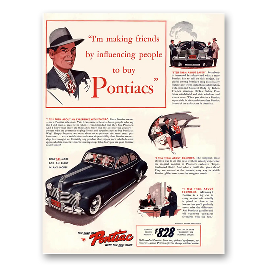 1941 Pontiac Torpedo Six Making Friends By Influencing People Vintage Magazine Print Ad