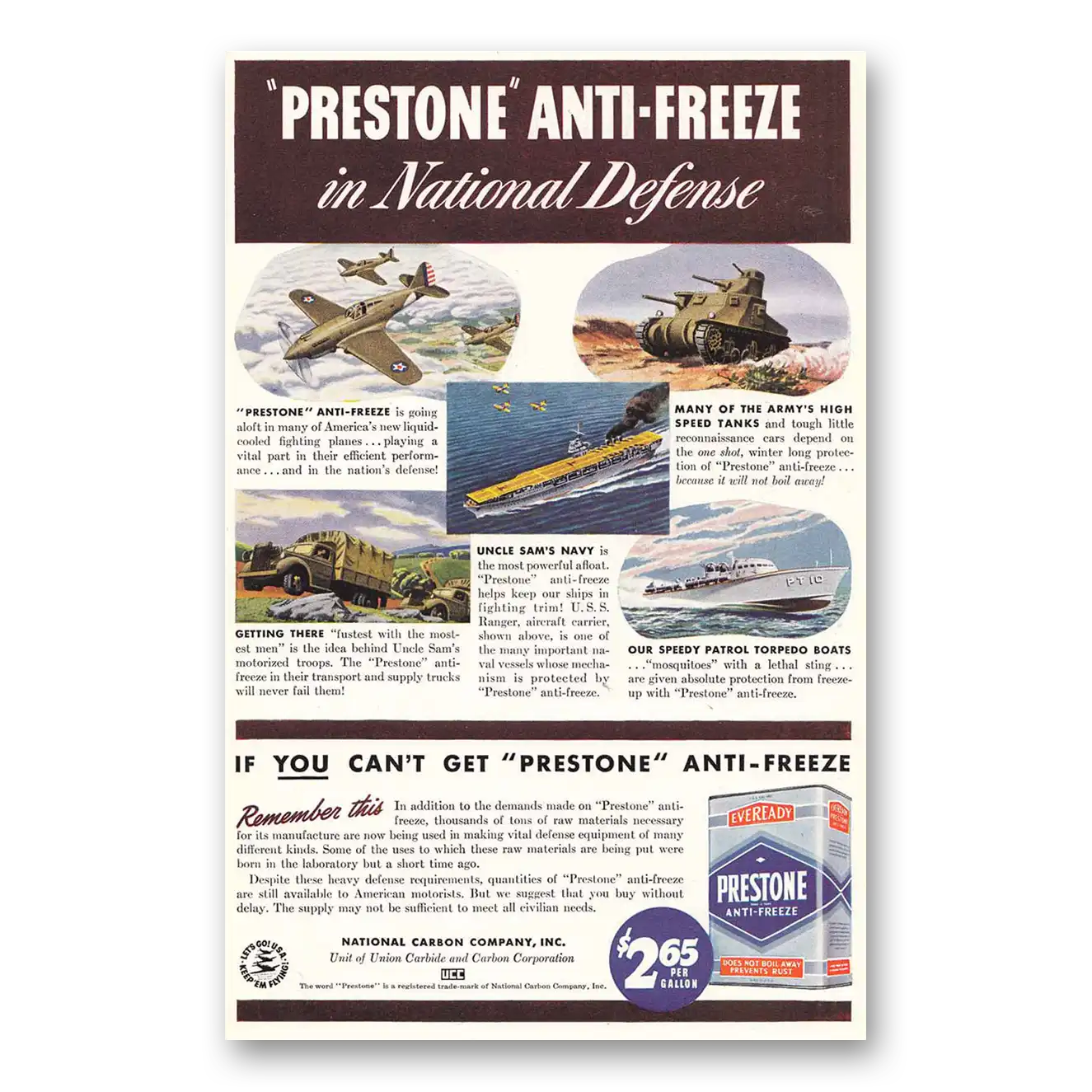 1941 Eveready Prestone National Defense Vintage Magazine Print Ad