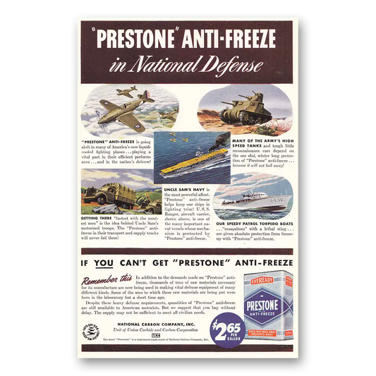 1941 Eveready Prestone National Defense Vintage Magazine Print Ad