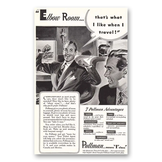 1941 Pullman Elbow Room Vintage Magazine Print Ad