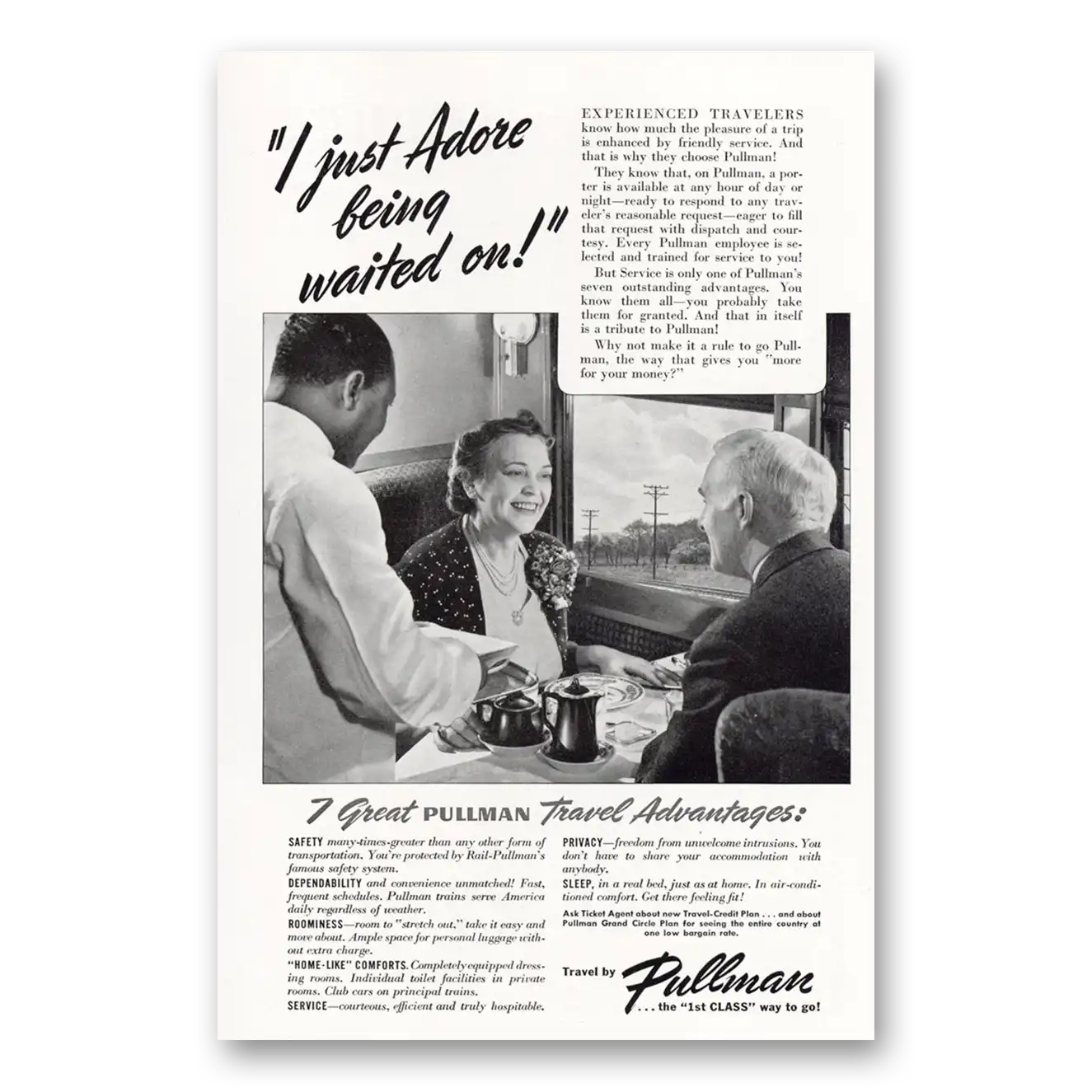 1941 Pullman Adore Being Waited On Vintage Magazine Print Ad