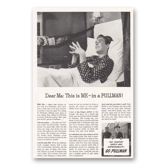 1941 Pullman Dear Ma This is Me In a Pullman Vintage Magazine Print Ad