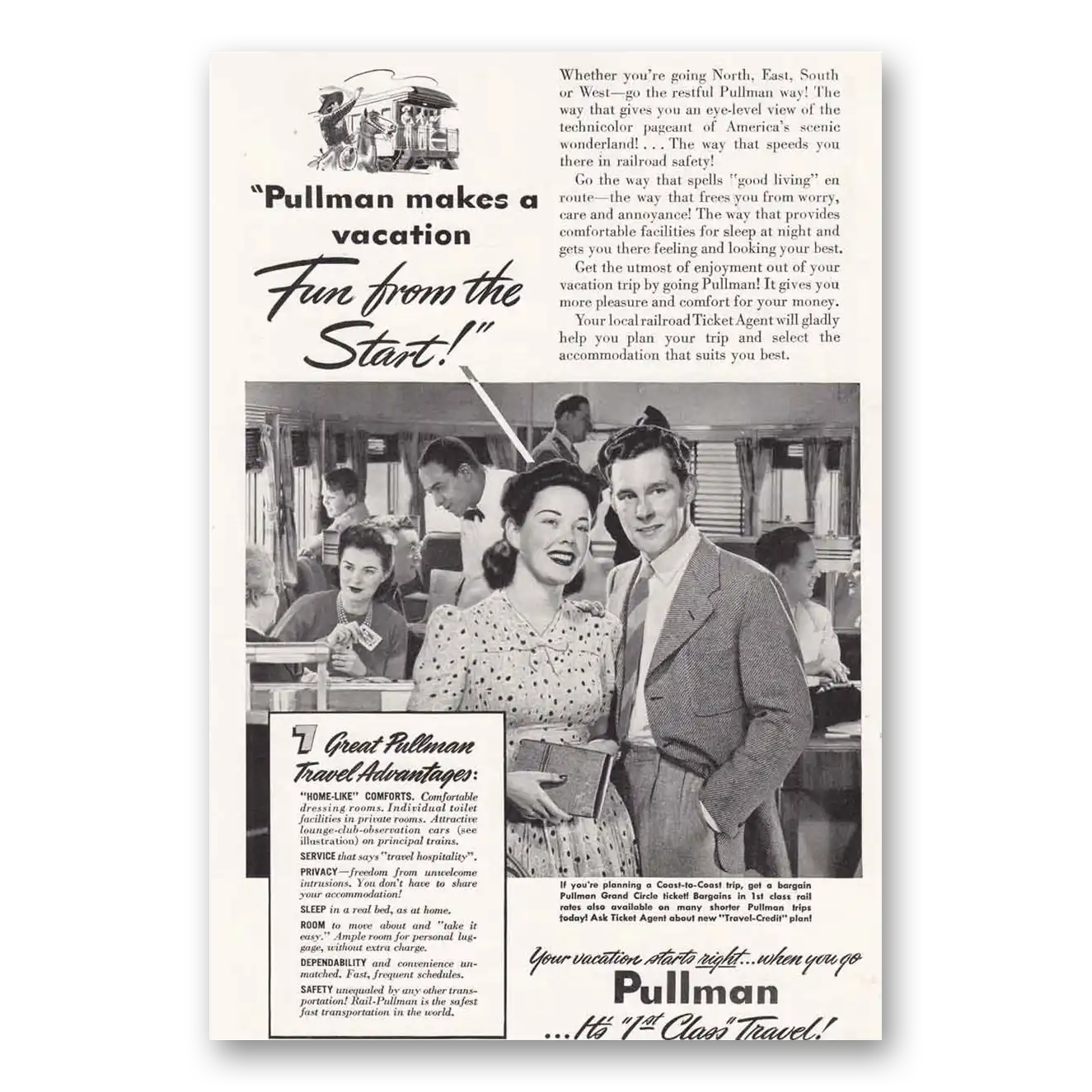 1941 Pullman Fun From the Start Vintage Magazine Print Ad