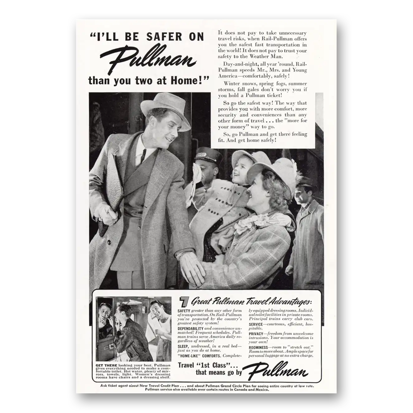 1941 Pullman Be Safer On Pullman Than You Two at Home Vintage Magazine Print Ad