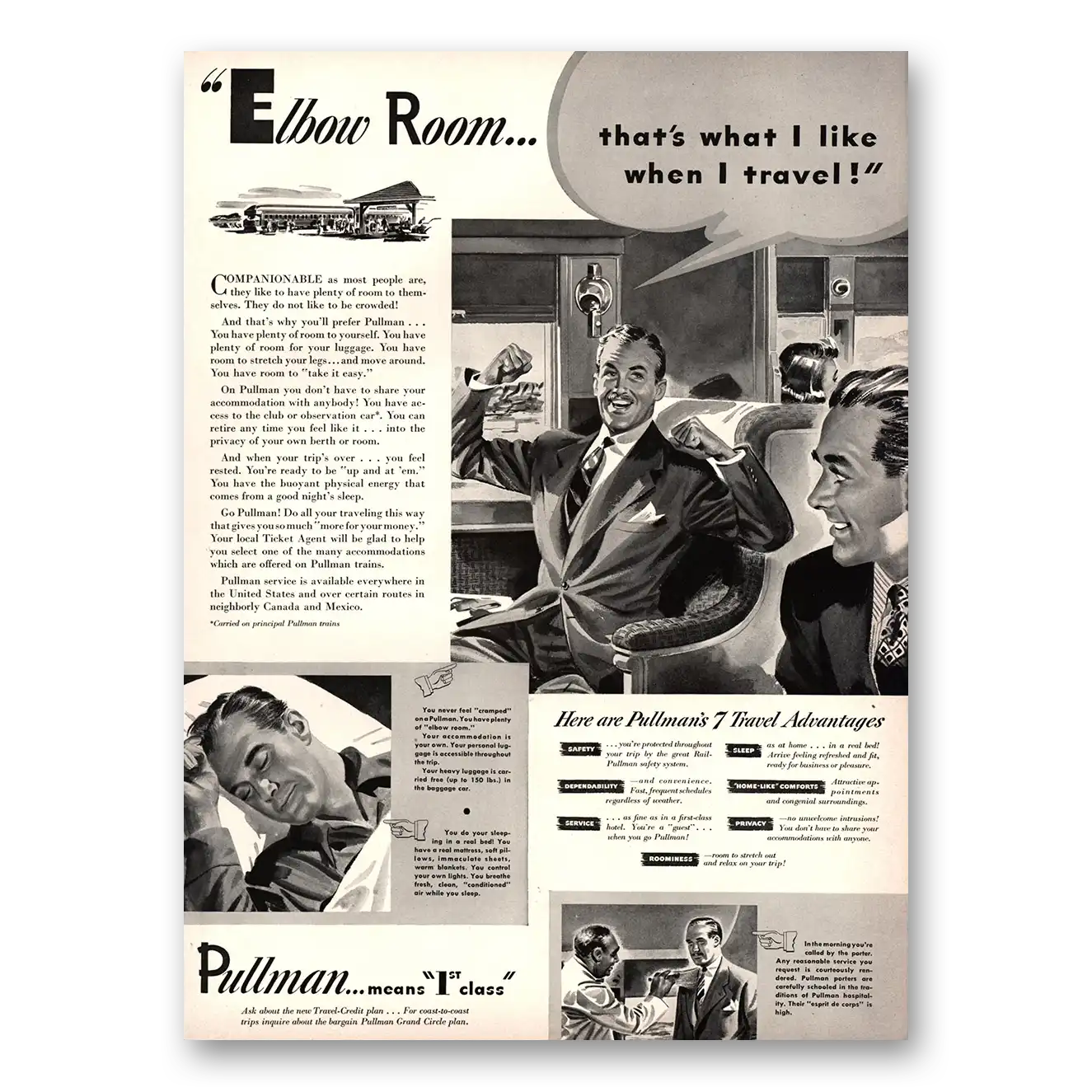 1941 Pullman Elbow Room Thats What I Like Vintage Magazine Print Ad