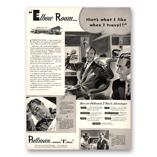 1941 Pullman Elbow Room Thats What I Like Vintage Magazine Print Ad