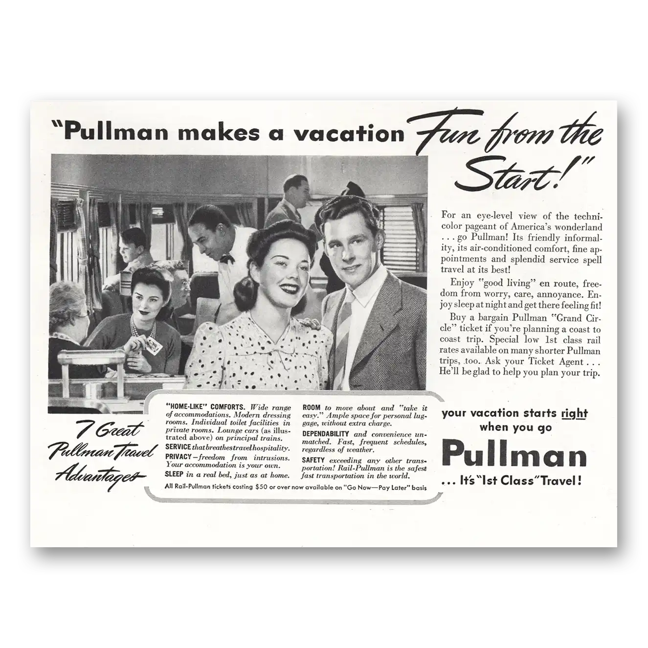 1941 Pullman Vacation Fun From the Start Vintage Magazine Print Ad