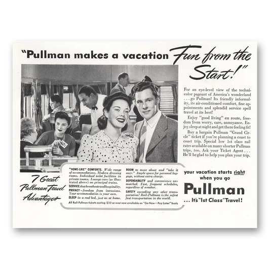 1941 Pullman Vacation Fun From the Start Vintage Magazine Print Ad