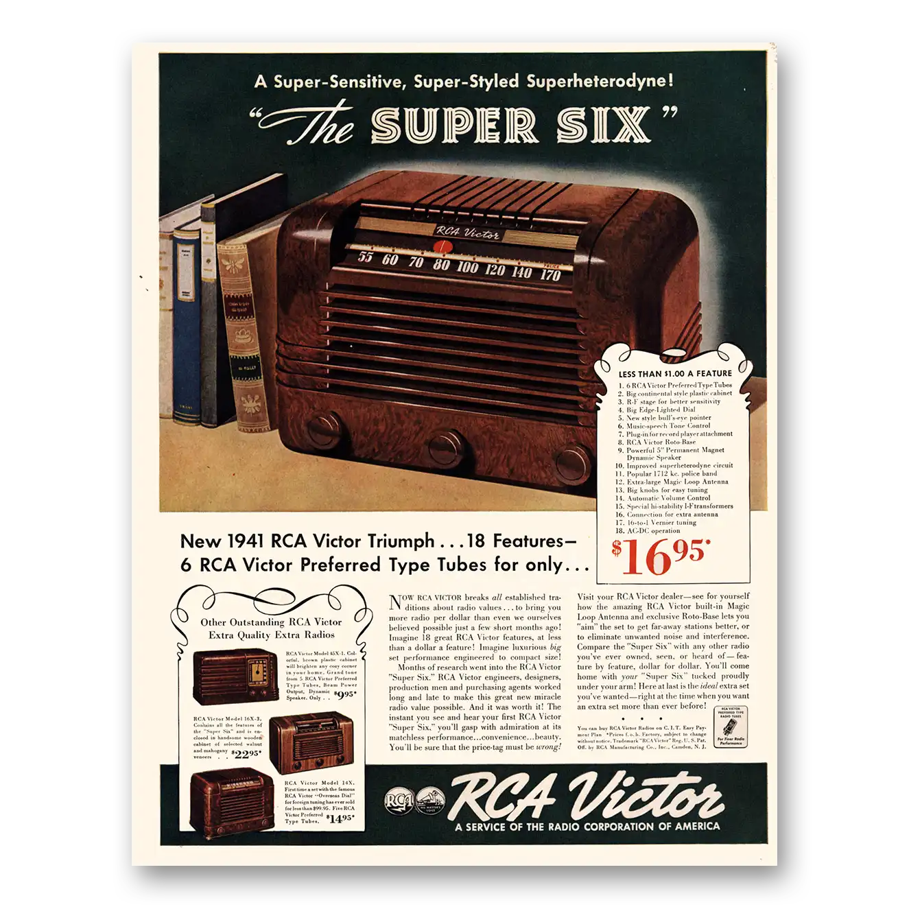 1941 RCA Victor Radios Superheterodyne Super Six Vintage Magazine Print Ad