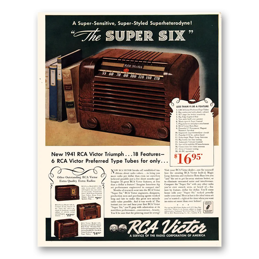 1941 RCA Victor Radios Superheterodyne Super Six Vintage Magazine Print Ad