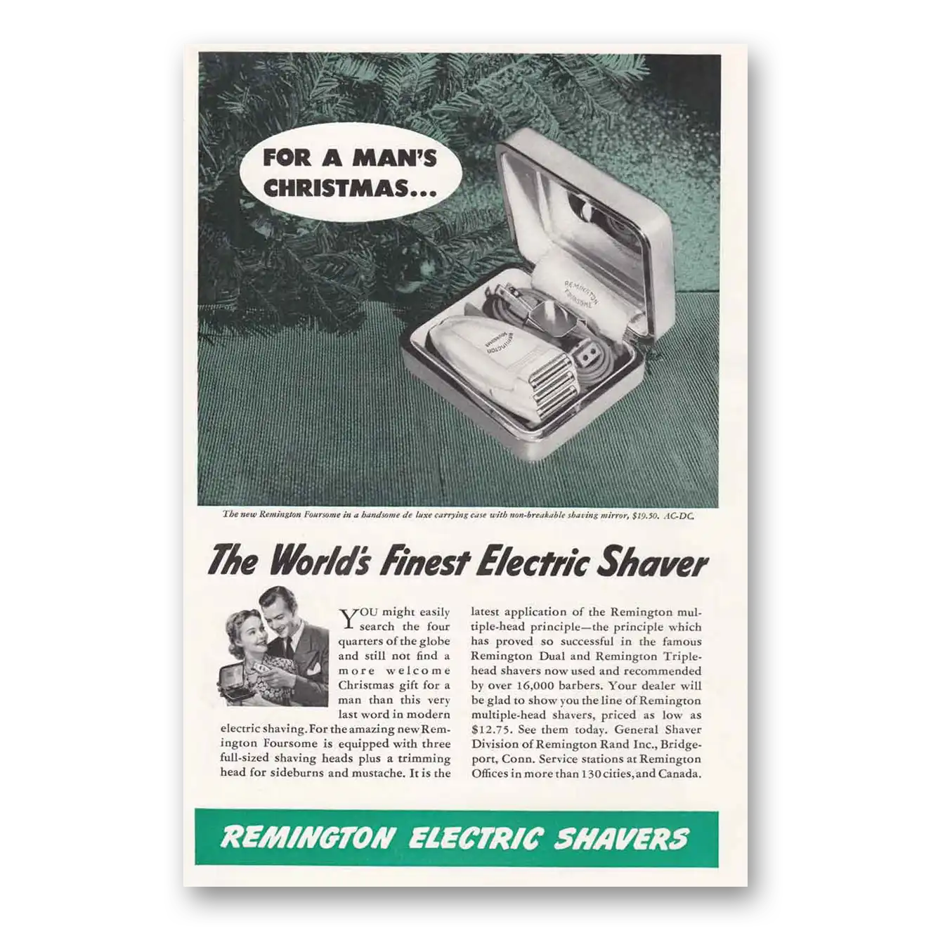 1941 Remington Electric Shavers Mans Christmas Vintage Magazine Print Ad