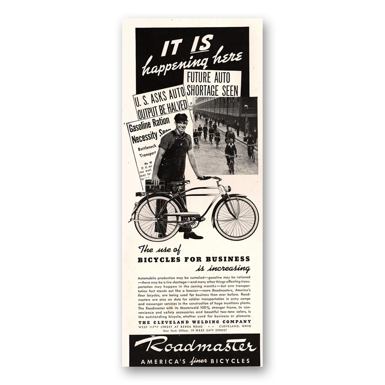 1941 Roadmaster Bicycles Happening Here Vintage Magazine Print Ad