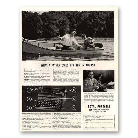 1941 Royal Typewriter Father Owes His Son in August Vintage Magazine Print Ad