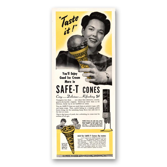 1941 Safe T Cones Taste It Good Ice Cream Vintage Magazine Print Ad