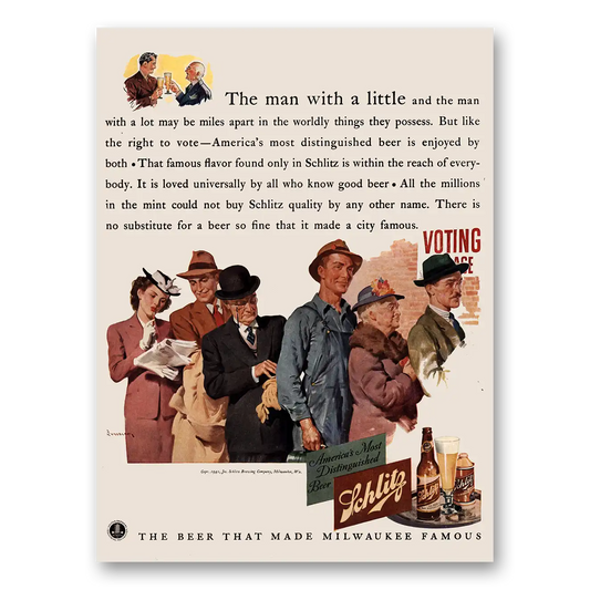 1941 Schlitz Beer Man With a Little Voting Vintage Magazine Print Ad