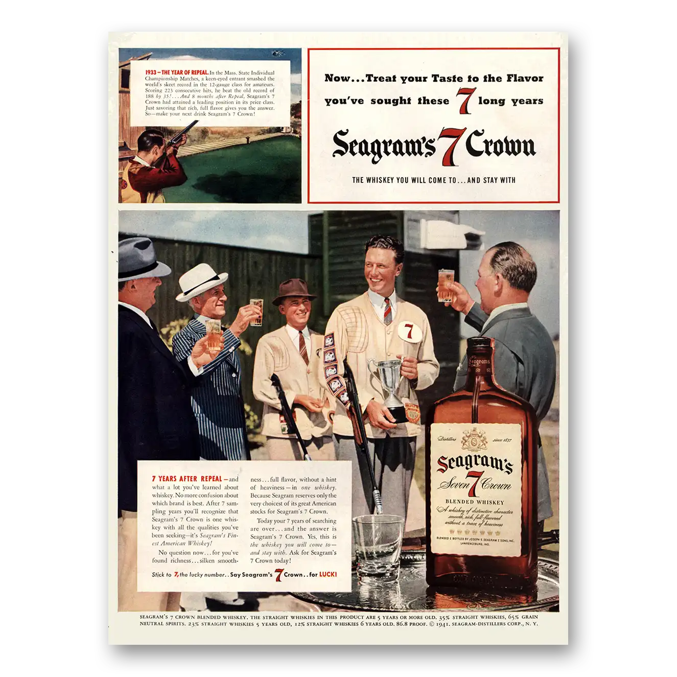 1941 Seagrams 7 Crown Whiskey Year of Repeal Vintage Magazine Print Ad