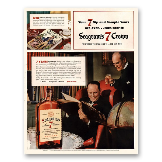 1941 Seagrams 7 Crown Whiskey Anthony Adverse Vintage Magazine Print Ad