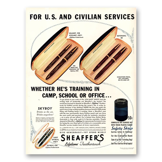 1941 Sheaffer Pen US and Civilian Services Vintage Magazine Print Ad