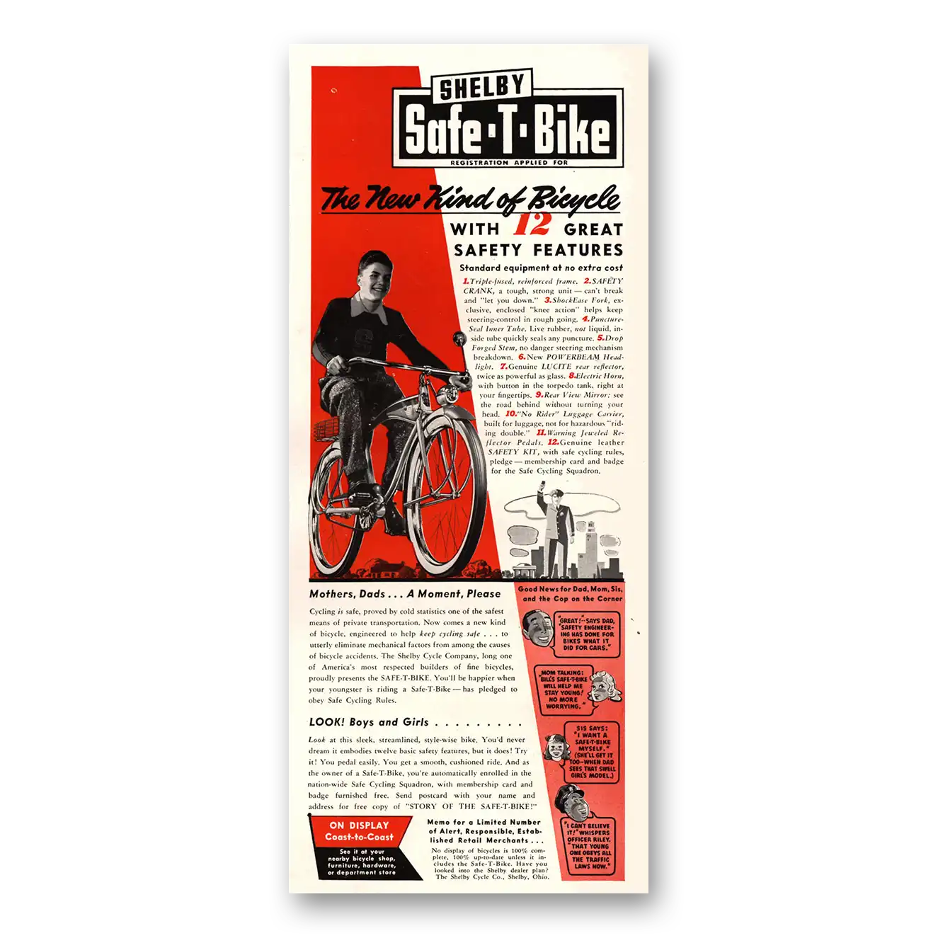 1941 Shelby Safe T Bike New Kind of Bicycle Vintage Magazine Print Ad