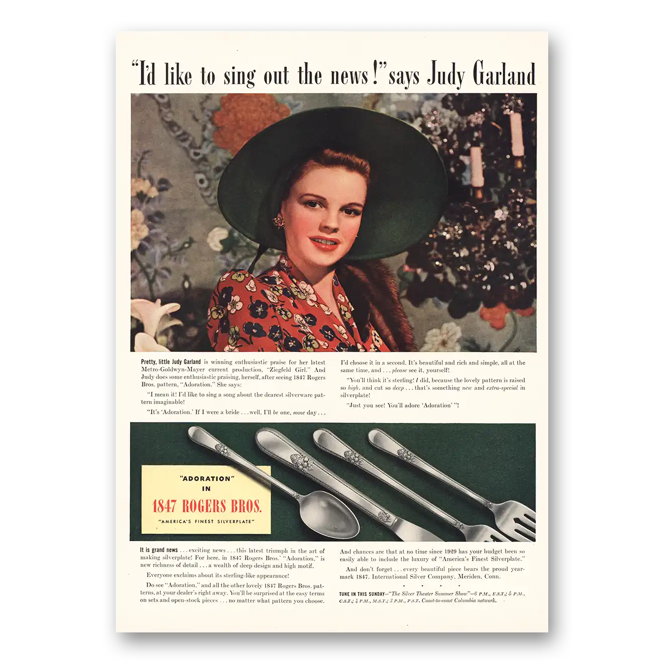 1941 1847 Rogers Bros Judy Garland Vintage Magazine Print Ad