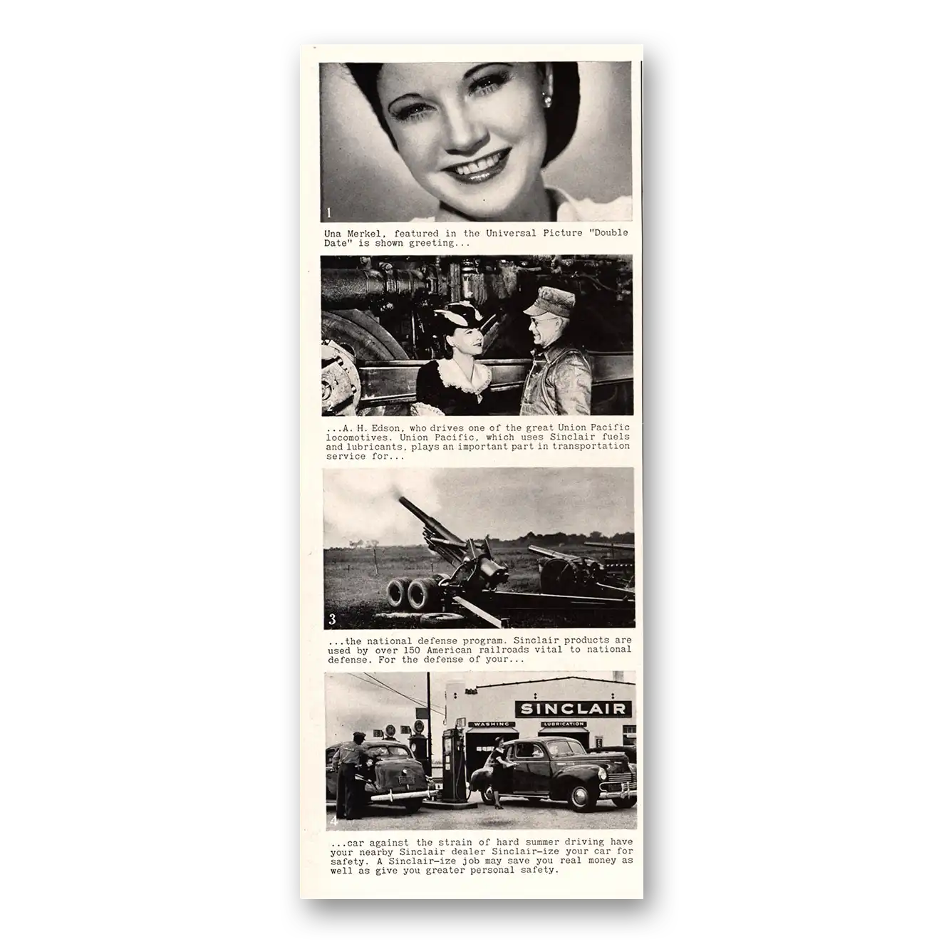 1941 Sinclair Una Merkel Double Date Vintage Magazine Print Ad