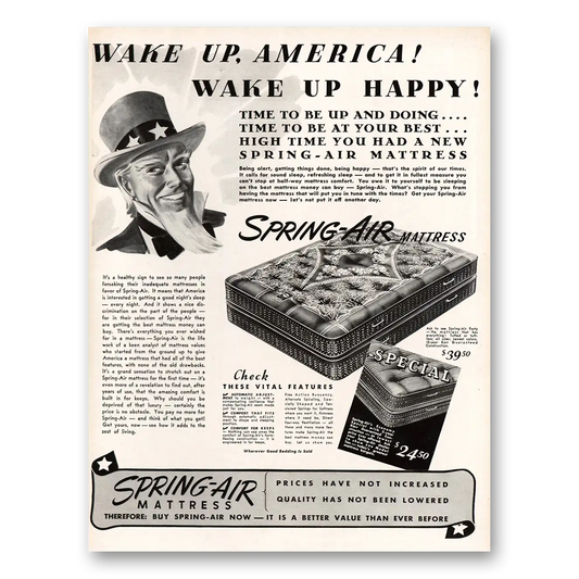 1941 Spring Air Mattress Wake Up America Vintage Magazine Print Ad