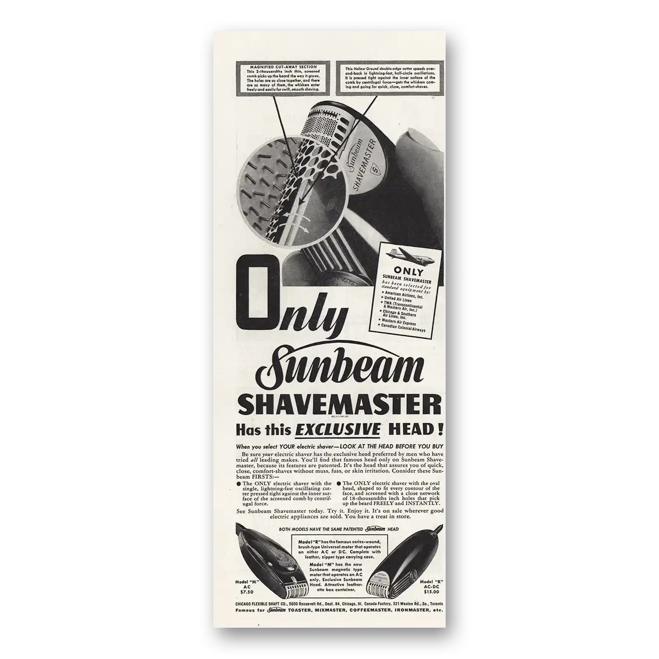 1941 Sunbeam Shavemaster Exclusive Head Vintage Magazine Print Ad