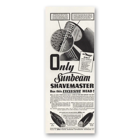 1941 Sunbeam Shavemaster Exclusive Head Vintage Magazine Print Ad