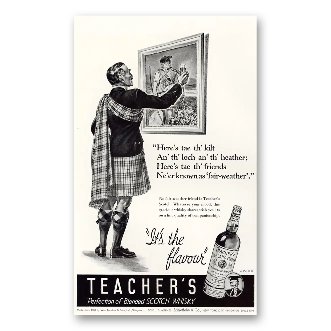 1941 Teachers Whisky Heres Tae Th Kilt Vintage Magazine Print Ad