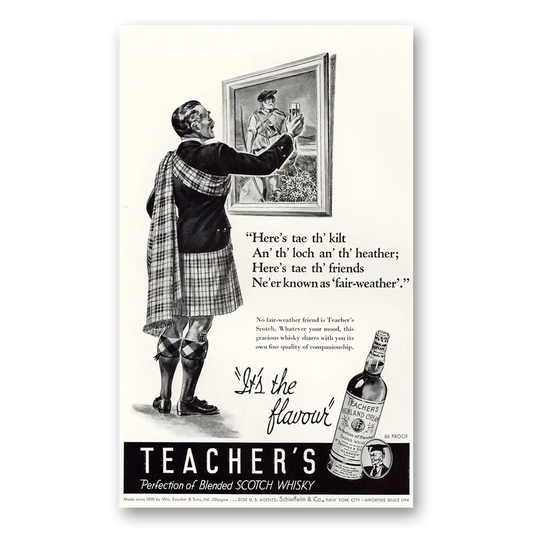 1941 Teachers Whisky Heres Tae Th Kilt Vintage Magazine Print Ad