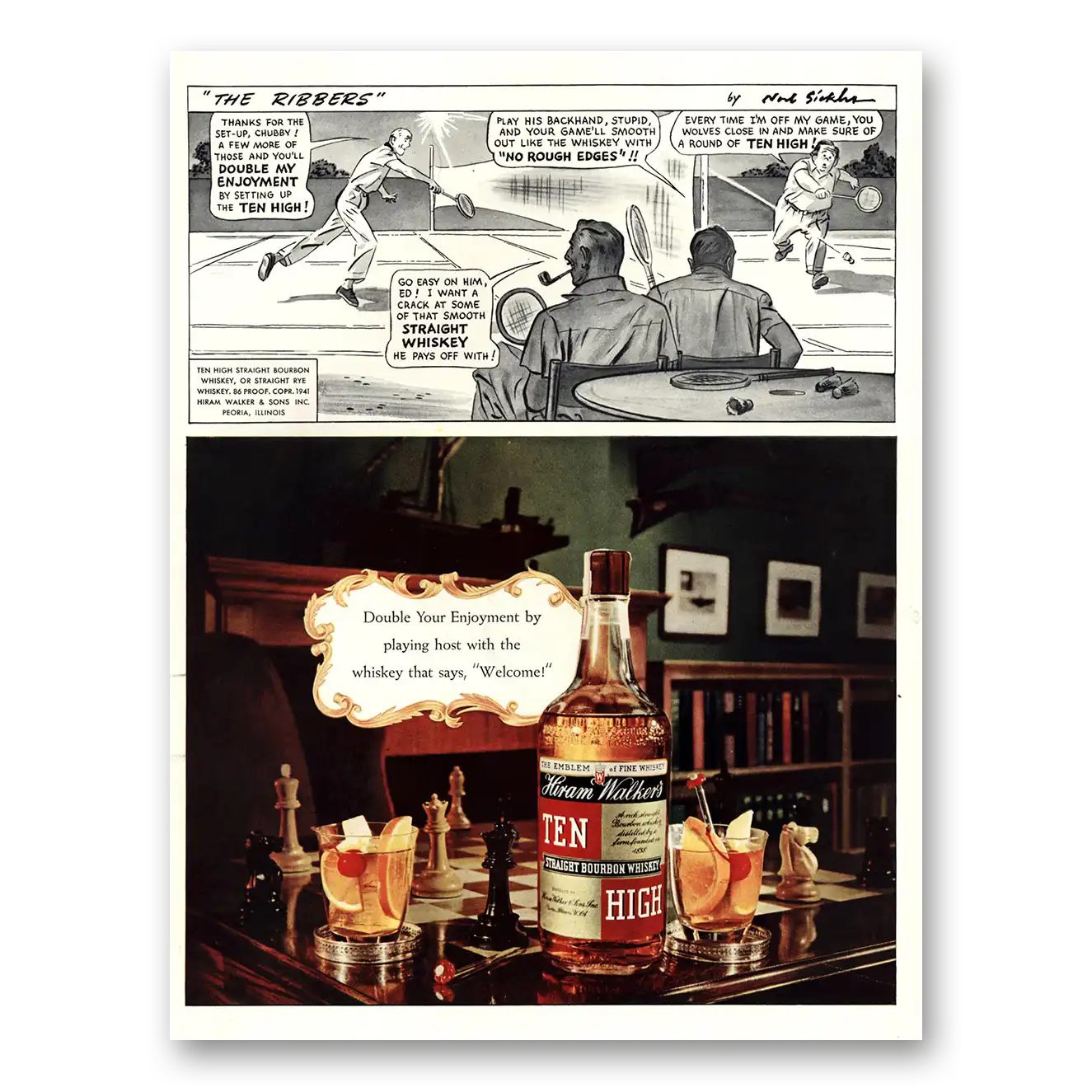 1941 Ten High Bourbon Ribbers Vintage Magazine Print Ad