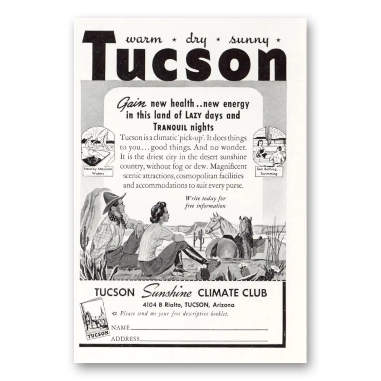 1941 Tucson Arizona Gain New Health Vintage Magazine Print Ad