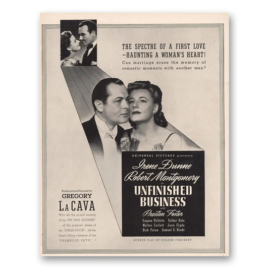 1941 Unfinished Business Movie Promo Irene Dunne and Robert Montgomery Vintage Magazine Print Ad