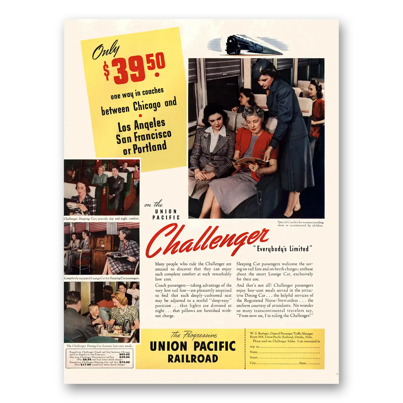 1941 Union Pacific Railroad Challenger Everybody's Limited Vintage Magazine Print Ad