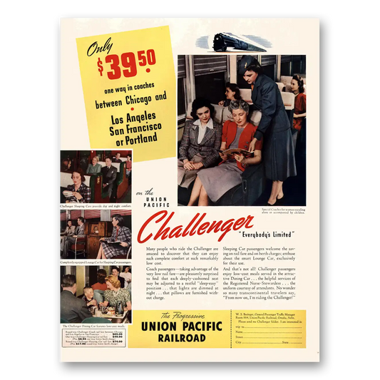 1941 Union Pacific Railroad Challenger Everybody's Limited Vintage Magazine Print Ad