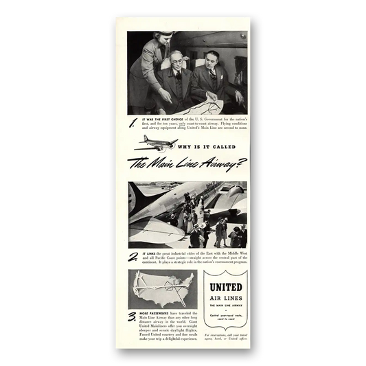 1941 United Airlines Main Line Airway Vintage Magazine Print Ad