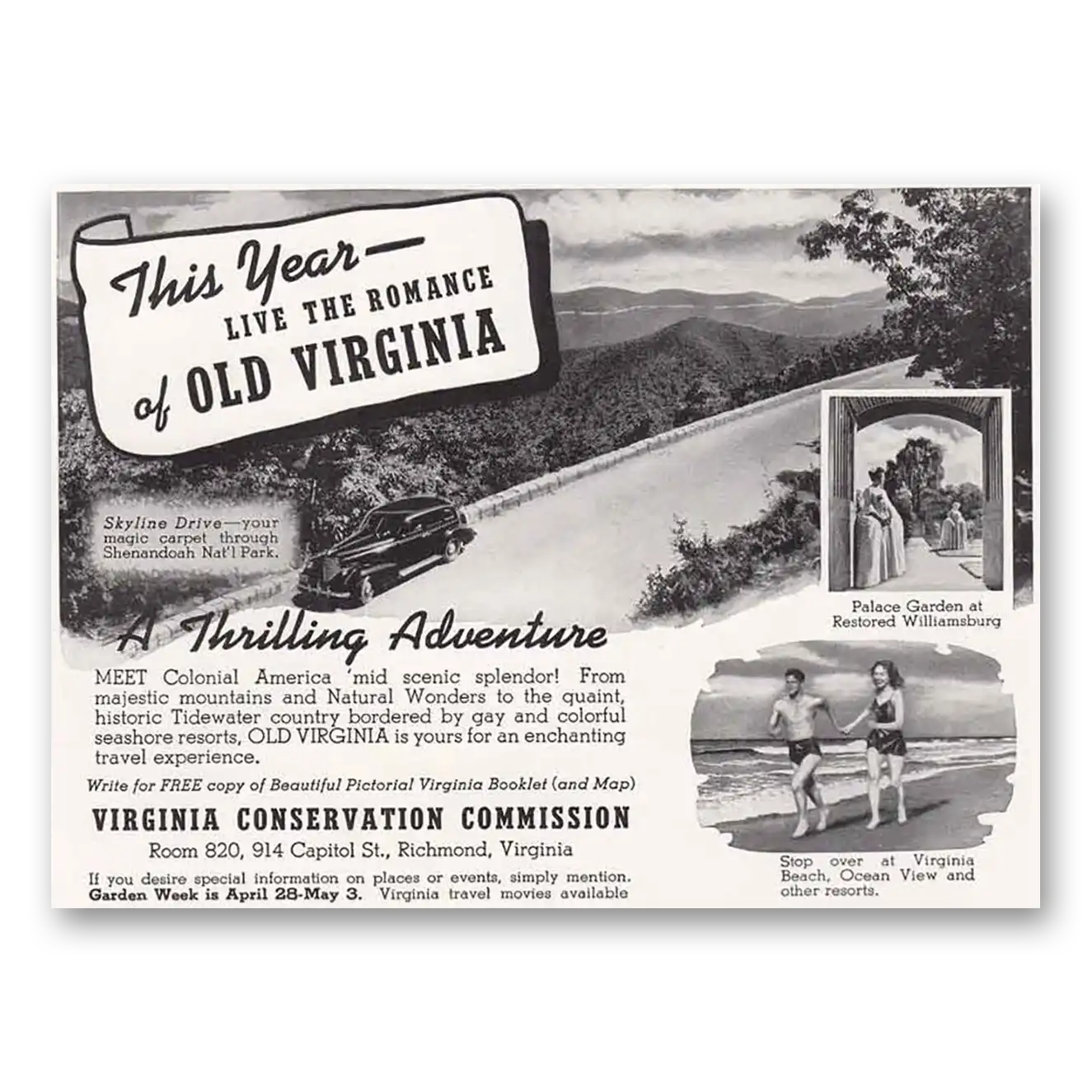 1941 Virginia Live the Romance of Old Virginia Vintage Magazine Print Ad