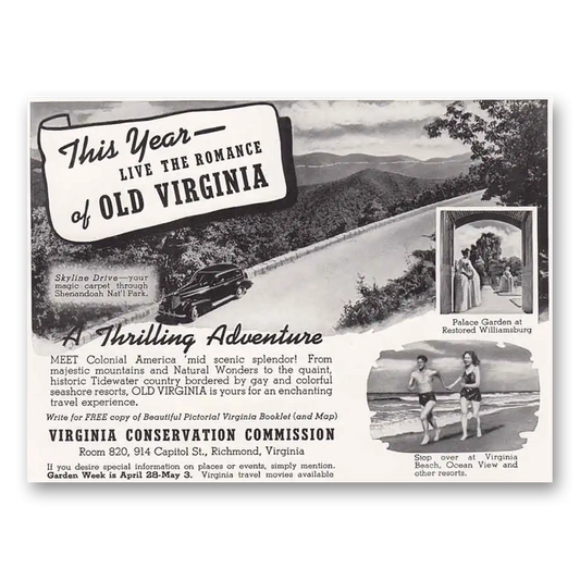 1941 Virginia Live the Romance of Old Virginia Vintage Magazine Print Ad