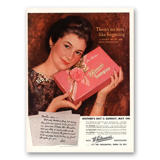 1941 Whitmans Chocolates Mothers Day Sunday May 11th Vintage Magazine Print Ad