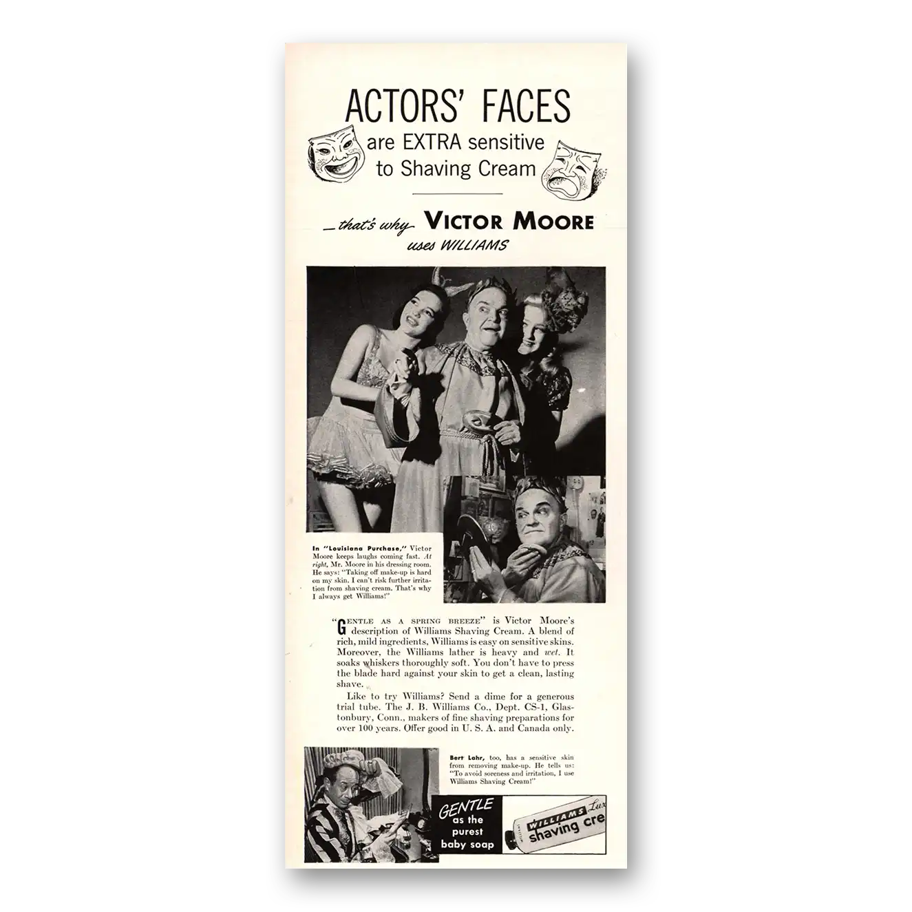 1941 Williams Shaving Cream Victor Moore Vintage Magazine Print Ad