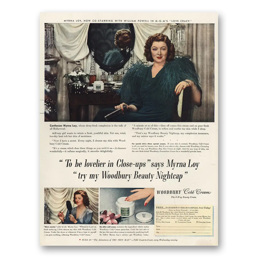 1941 Woodbury Cold Cream Mynra Loy Vintage Magazine Print Ad