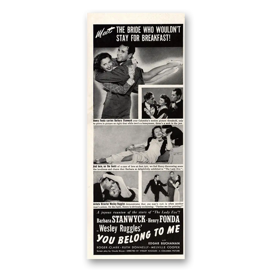 1941 You Belong To Me Movie Promo Barbara Stanwyck and Henry Fonda Vintage Magazine Print Ad