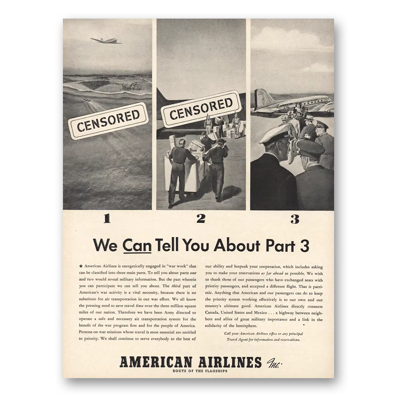 1942 American Airlines We Can Tell You About Part 3 Vintage Magazine Print Ad