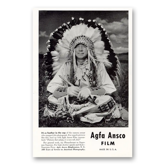 1942 Agfa Film Feather in the Cap Indian Vintage Magazine Print Ad