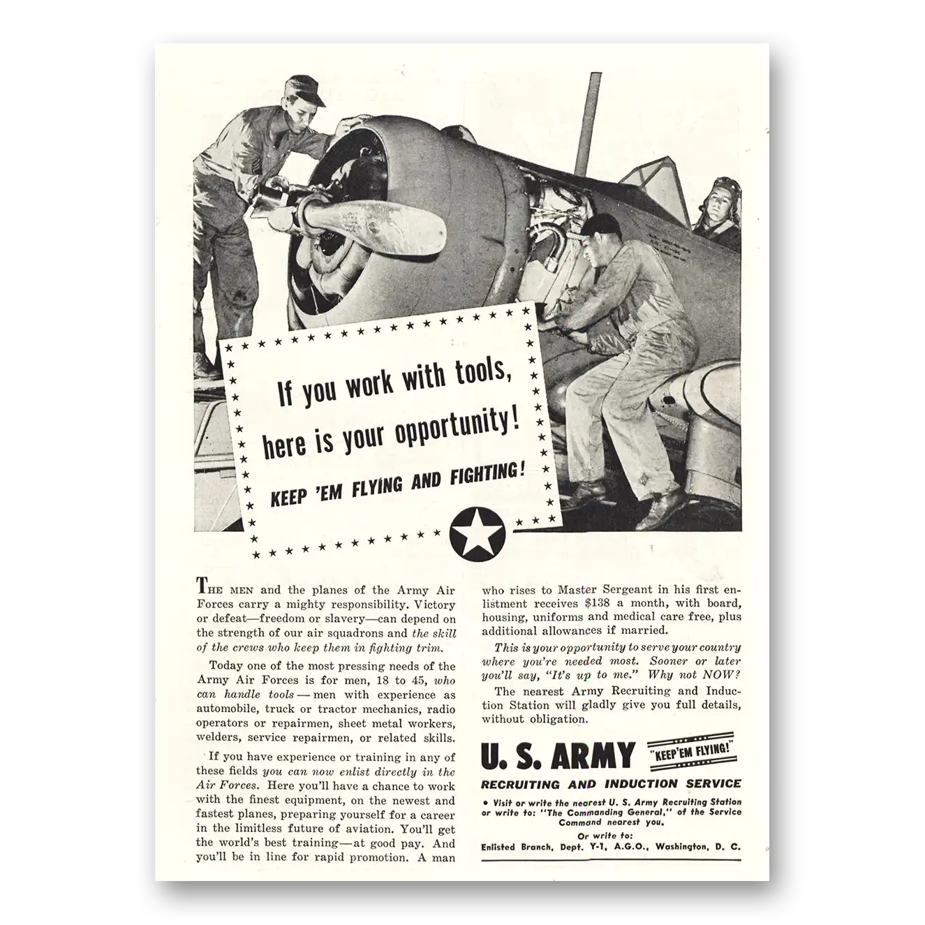 1942 US Army You Work With Tools Vintage Magazine Print Ad