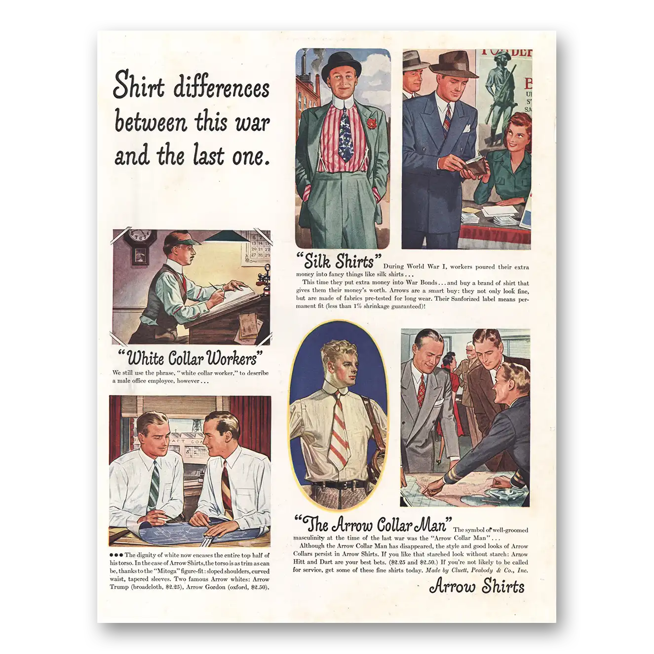 1942 Arrow Shirts Shirt Differences Between This War Vintage Magazine Print Ad