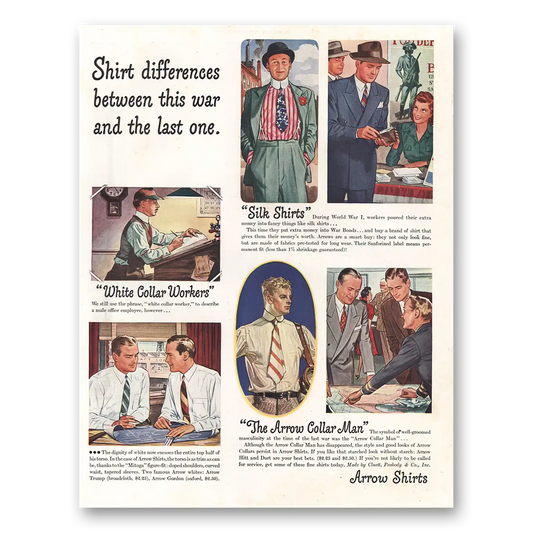 1942 Arrow Shirts Shirt Differences Between This War Vintage Magazine Print Ad