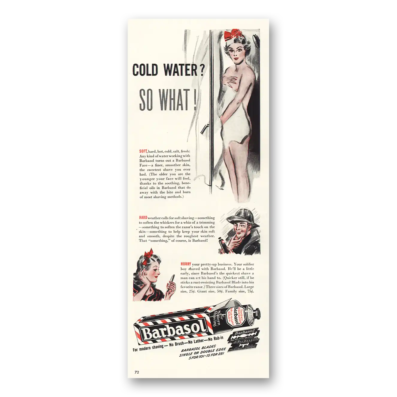 1942 Barbasol Shaving Cream Cold Water So What Vintage Magazine Print Ad