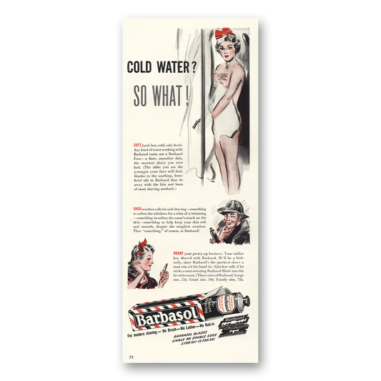 1942 Barbasol Shaving Cream Cold Water So What Vintage Magazine Print Ad