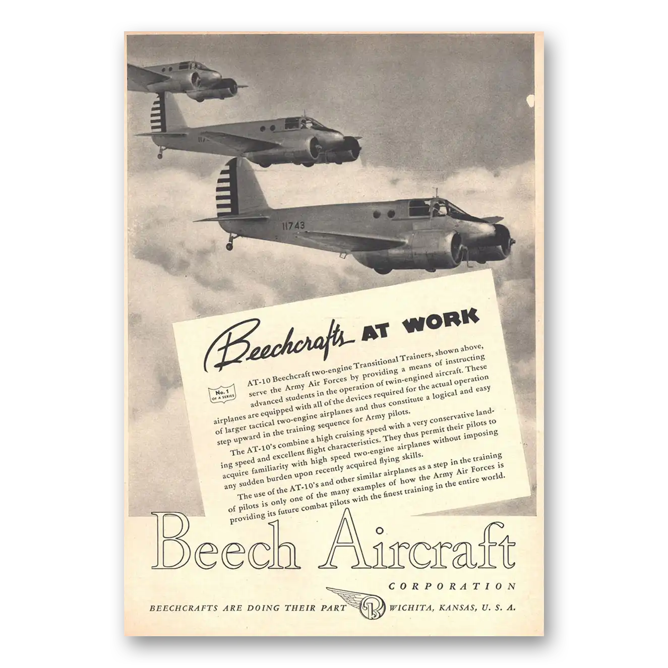 1942 Beechcraft Beechcrafts At Work Vintage Magazine Print Ad